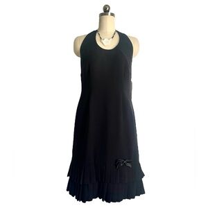 NWT Black Halter Mini Dress Pleated Hemline Bow Accent Amanda Smith 6P